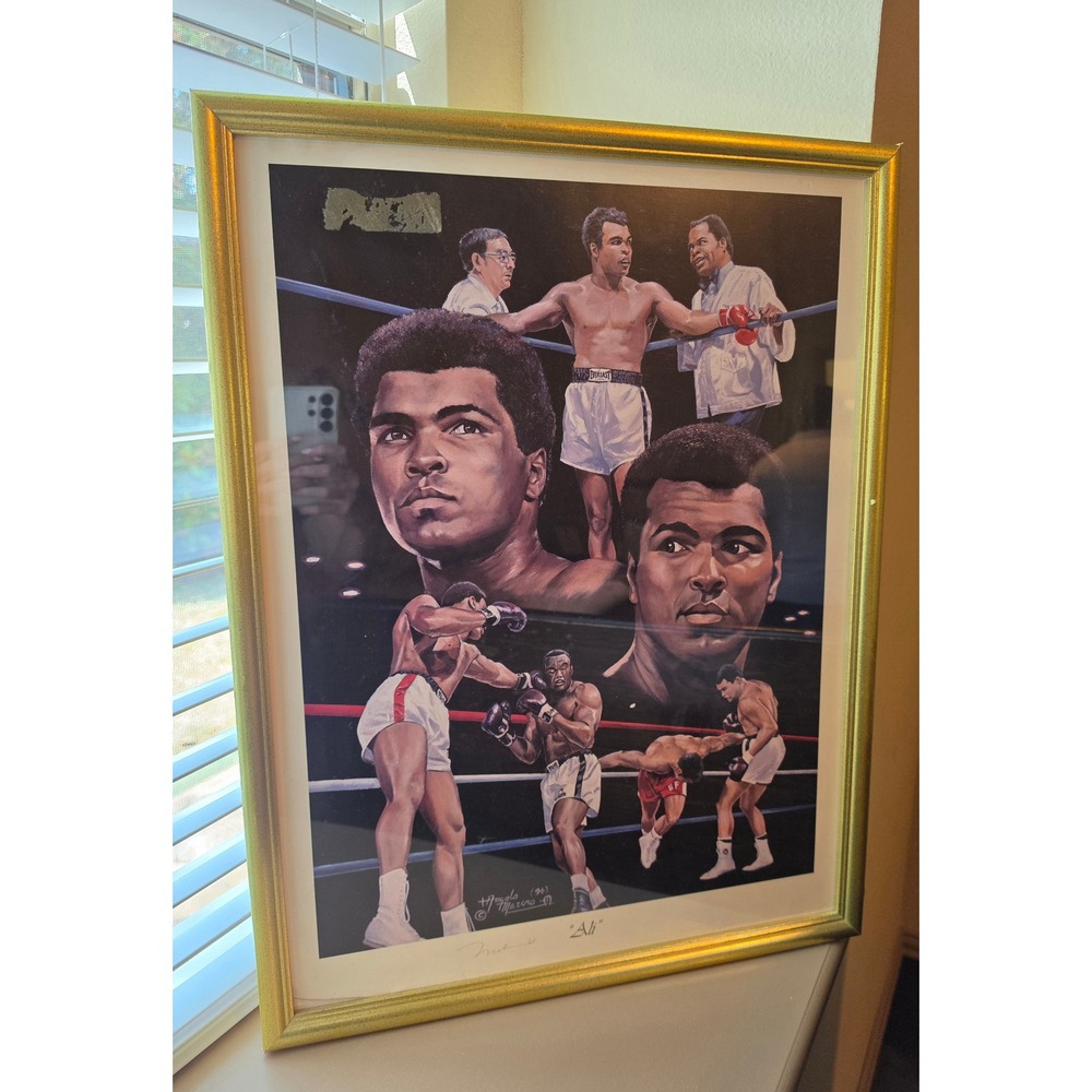 Muhammad Ali Signed Print Angelo Marino Autograph Vintage Framed Lithograph COA